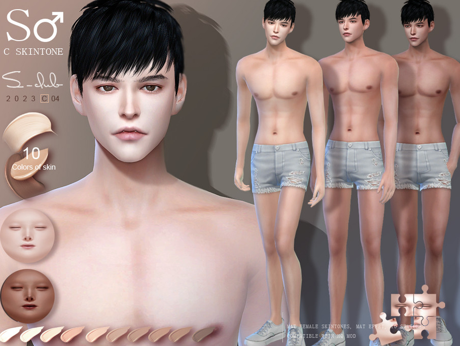 Коллекция мужских азиатских скинов от S-Club для Sims 4