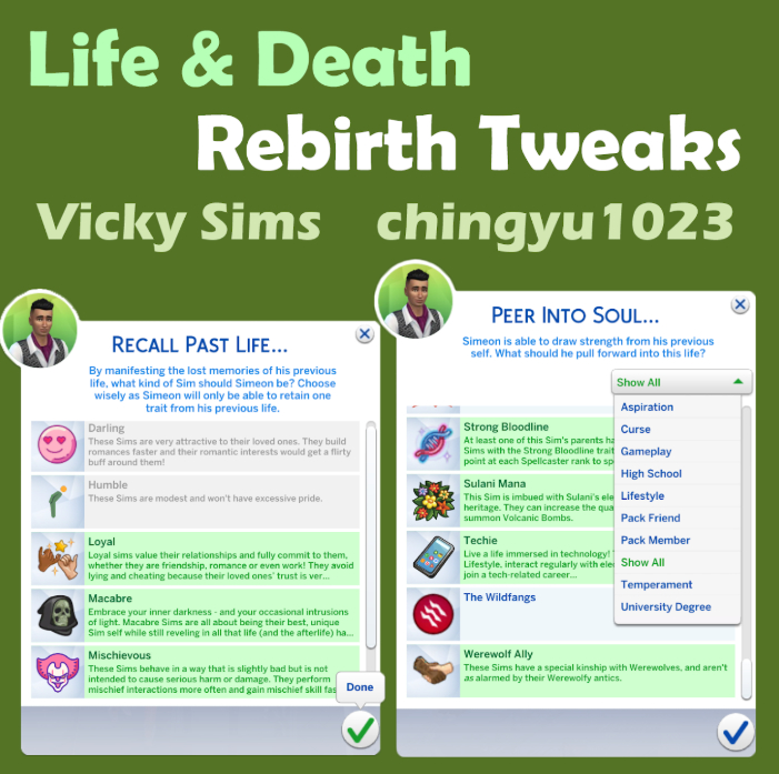 Мод Sims 4 «Изменение системы черт характера Перерождения» от vicky sims