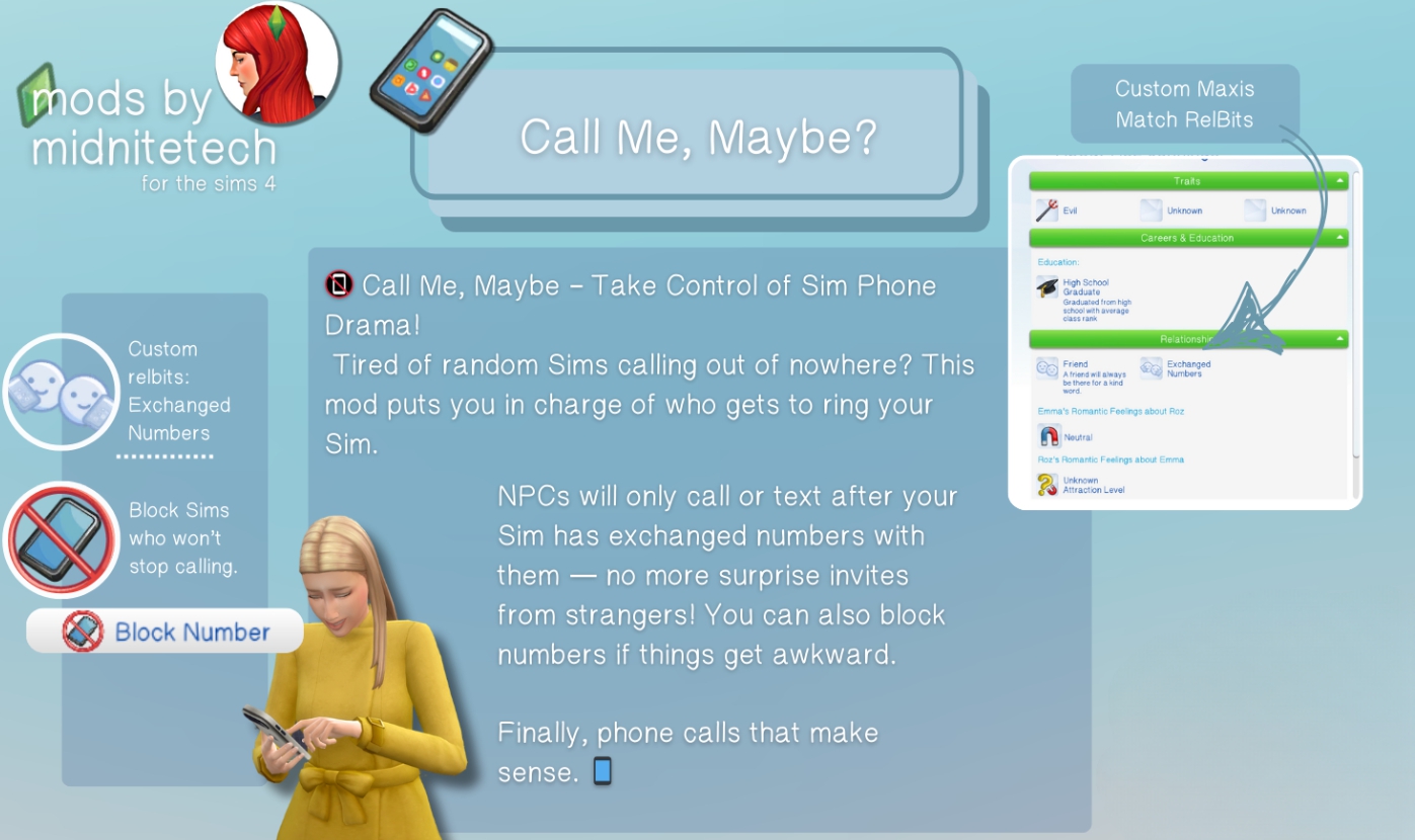 Мод Sims 4 «Может, позвонишь мне?» от midnitetech